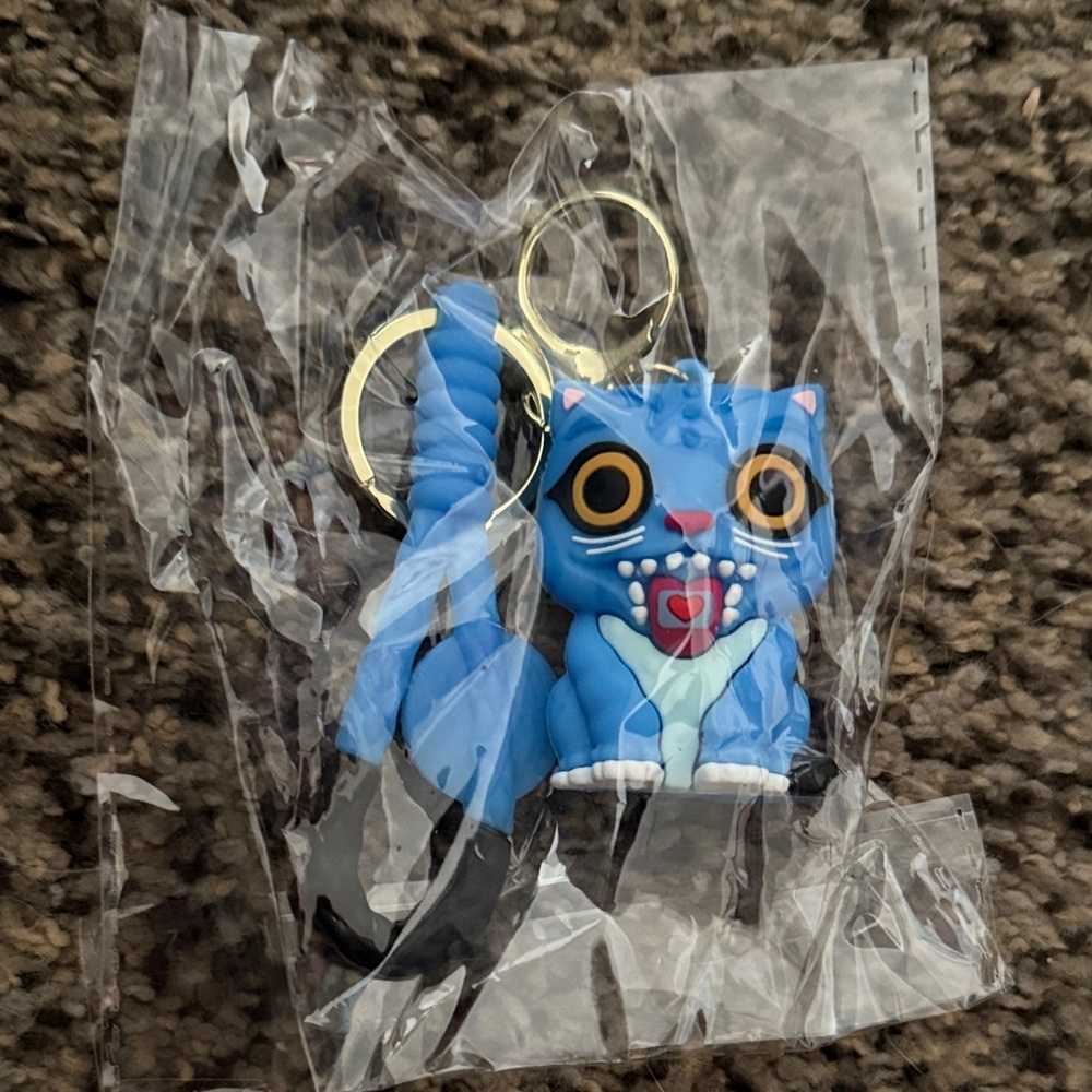 KPop Demon Hunters Blue Cat Keychain with Gold Accents Netflix new